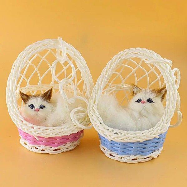 Stuffed Cats Doll Hanging Basket Plush Kitten Rabbit