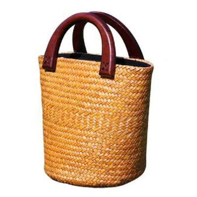DOME Handmade Wood Handle Straw Bag Vintage Woven Handbags