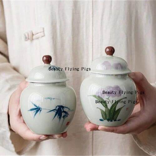 1pc Ceramic Tea Storage Jar Chinese Moisture-proof Sealed