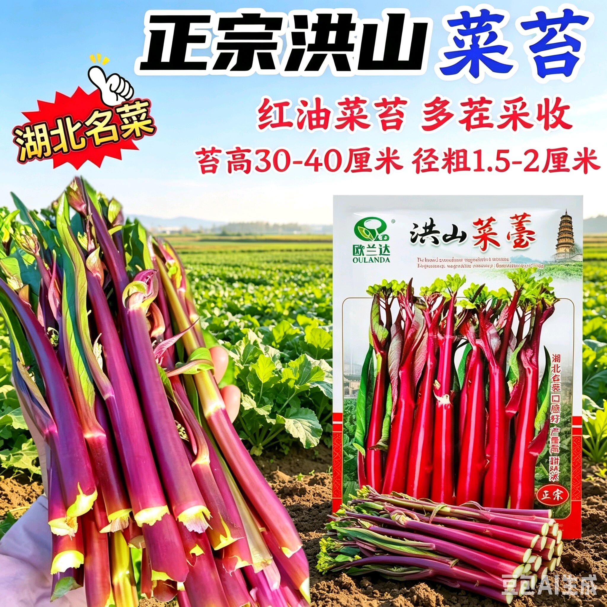正宗洪山菜苔种子 耐热耐寒适应性广多茬采收产量高武汉菜苔种籽