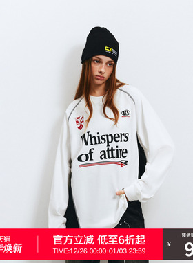 RASS徽章标语撞色t恤 国潮牌潮流美式复古街头情侣装宽松圆领长袖