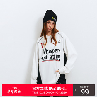 宽松圆领长袖 复古街头情侣装 国潮牌潮流美式 RASS徽章标语撞色t恤