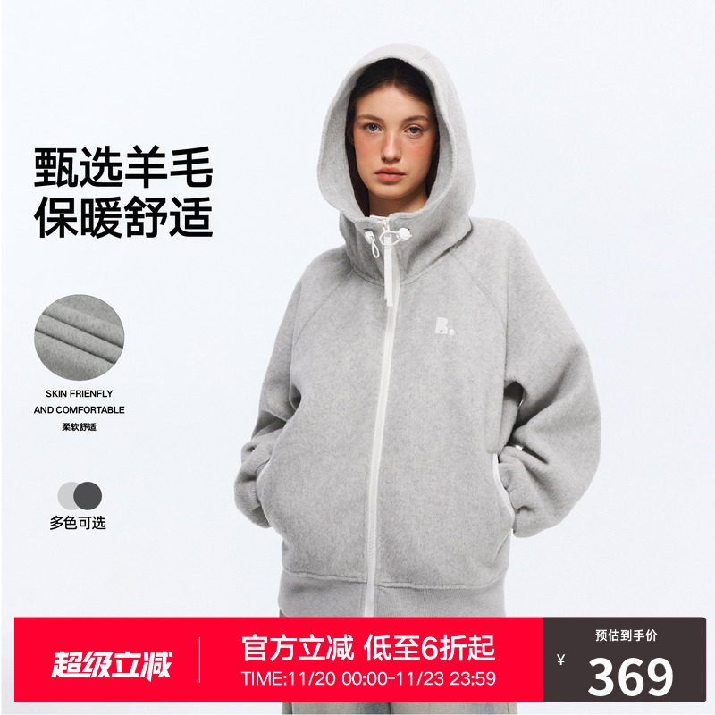 RASS羊毛连帽毛呢卫衣 国潮牌秋季美式复古宽松情侣拉链帽衫外套