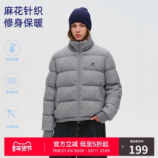 RASS绞花组织短款棉服 潮牌冬季新款修身保暖抗寒连帽外套棉衣