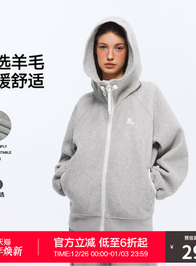 RASS羊毛连帽毛呢卫衣 国潮牌秋季美式复古宽松情侣拉链帽衫外套