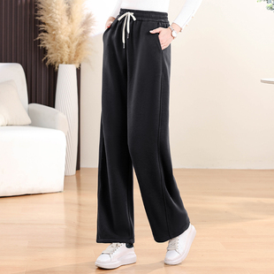 卫裤秋冬女2024新款加绒加厚宽松阔腿显瘦弯刀裤时尚直筒裤