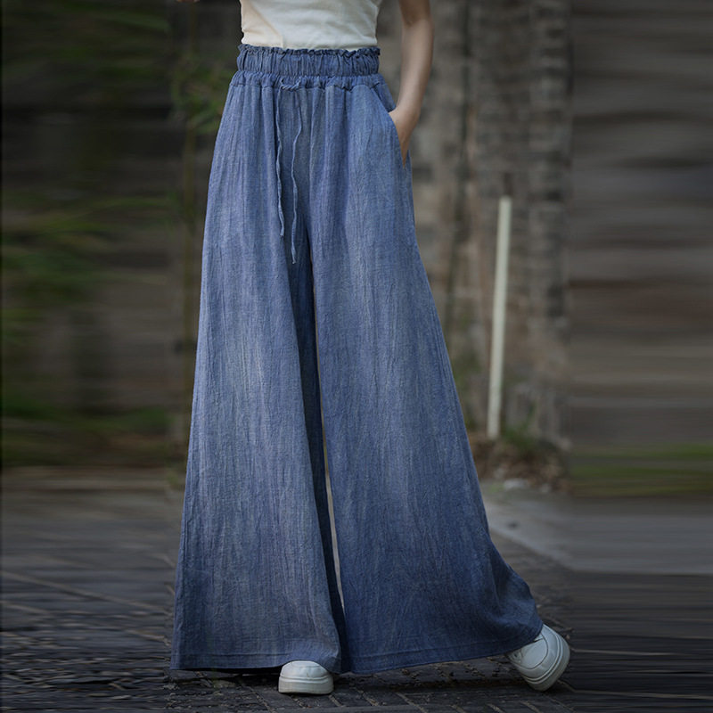 原创拉花春季新款苎麻手工扎染系带中腰阔腿裤显瘦宽松女垂感长裤,女装/女士精品,休闲裤,淘宝优惠券,粉丝福利购,淘宝优惠卷
