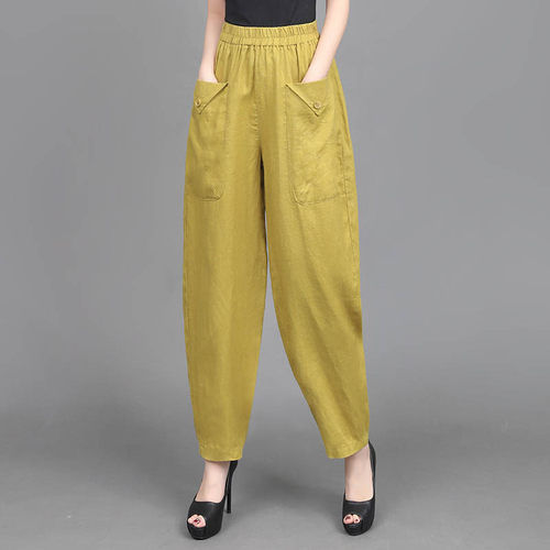 亚麻灯笼裤女九分哈伦裤棉麻裤子