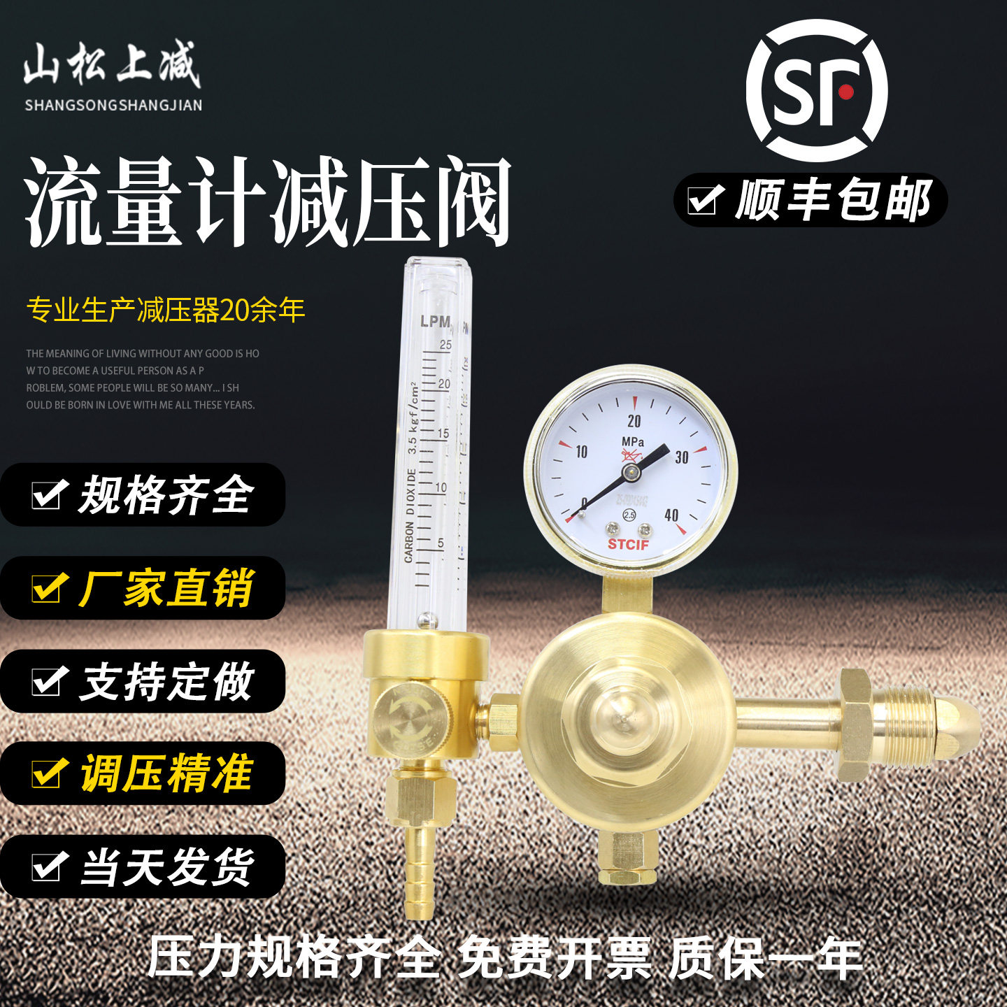 上海申减高压40MPa流量计减压阀50L气瓶氩气二氧化碳混合气减压器
