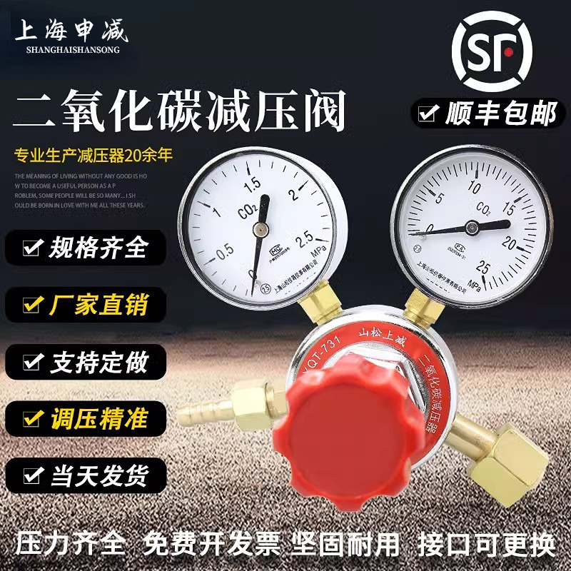 上海YQT二氧化碳减压阀全铜CO2减压器气体钢瓶电加热二氧化碳调压