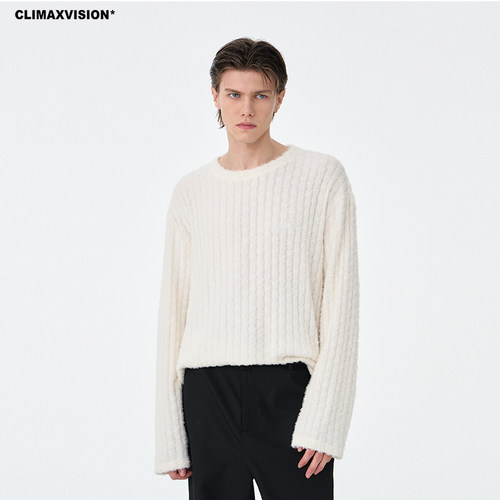 CLIMAXVISION毛绒坑条长袖
