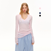 T恤女款 CLIMAX VISION纯棉轻薄修长显瘦深V领长袖 堆堆打底上衣