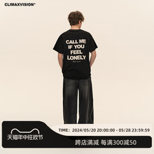 VISION230克创意趣味字母印花短袖 CLIMAX 复古情侣tee潮牌 T恤美式