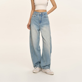 女显瘦直筒宽松长裤 CLIMAX VISION怀旧水洗分割拼接弯刀牛仔裤 女