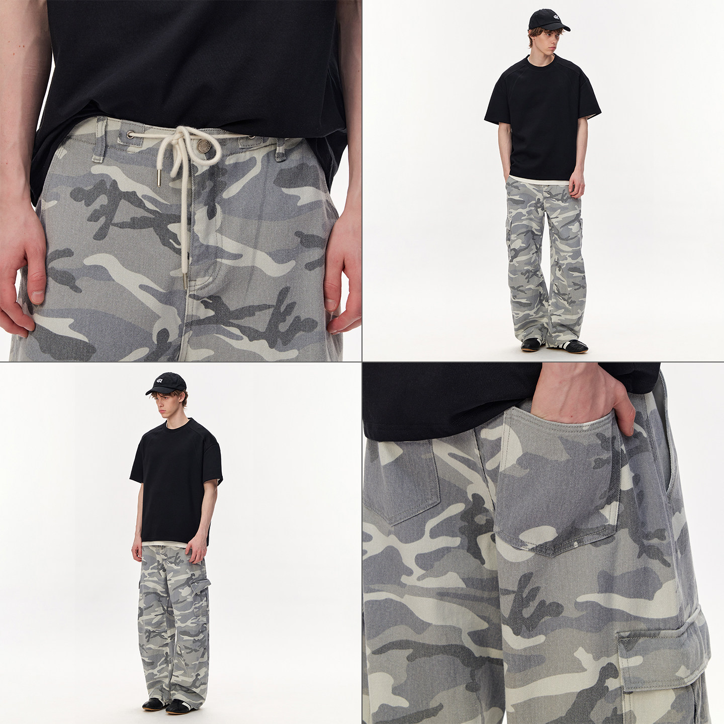 CLIMAX VISION复古灰调迷彩多口袋伞兵工装裤美式休闲宽松直筒裤