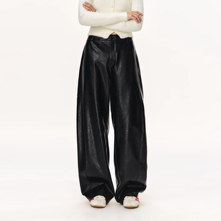 休闲长裤 CLIMAX VISION松弛感ROW风轻解构剪裁弯刀阔腿皮裤