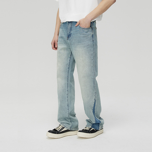 显瘦直筒vibe长裤 CLIMAX VISION石纹纹理水洗做旧拼接微喇牛仔裤