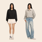 短款 CLIMAX VISION满天星满身烫钻POLO领套头卫衣女美式 宽松上衣