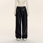 女显瘦直筒长裤 CLIMAX VISION极简风高级质感纹理打褶阔腿皮裤