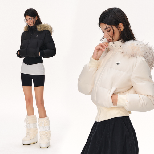 CLIMAX VISION小蛮腰/可拆卸毛领连帽短款收腰保暖羽绒服外套女冬