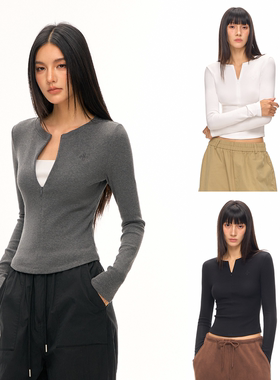 CLIMAX VISION磨毛绒感保暖内搭打底衫圆领修身显瘦半开襟长袖T恤