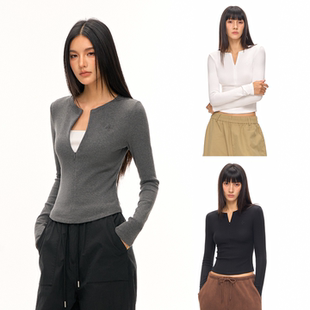 显瘦半开襟长袖 圆领修身 T恤 VISION磨毛绒感保暖内搭打底衫 CLIMAX