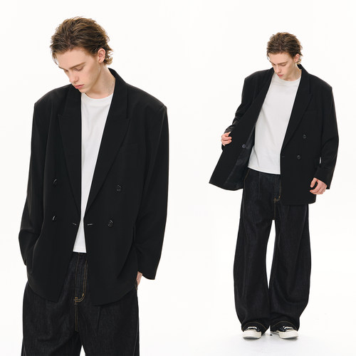 CLIMAX VISION垂感顺滑柔挺斜纹戗驳领廓形宽松休闲西装外套夹克