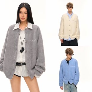 毛衣外套男女款 柔软亲肤仿貂毛针织开衫 VISION水钻纽扣 CLIMAX