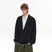 CLIMAX VISION不规则斜纽扣V领开衫 道袍休闲宽松慵懒毛衣外套