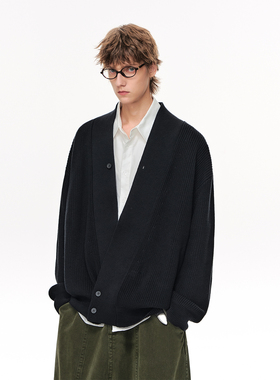 CLIMAX VISION不规则斜纽扣V领开衫道袍休闲宽松慵懒毛衣外套