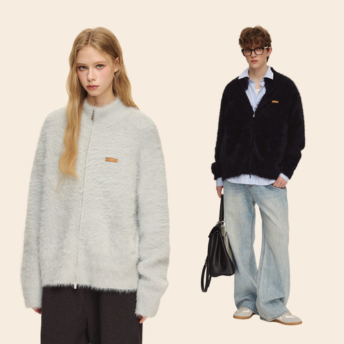 CLIMAXVISION仿貂毛毛衣开衫