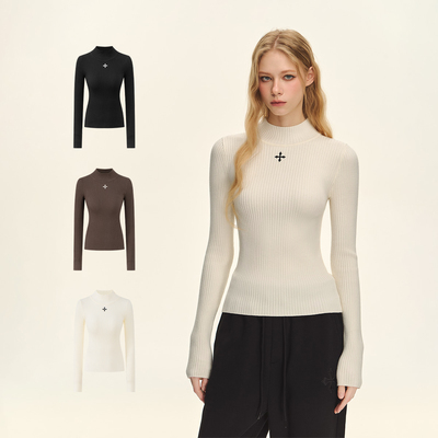 CLIMAXVISION坑条长袖紧身毛衣