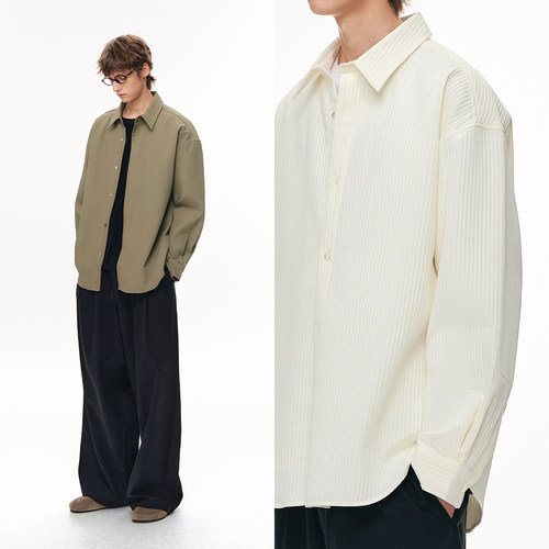 CLIMAX VISION极简风立体褶皱纹理宽松落肩垂感休闲长袖衬衫