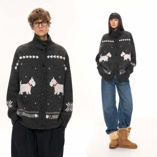 CLIMAX VISION羊毛混纺西高地狗狗费尔岛保暖针织开衫毛衣外套