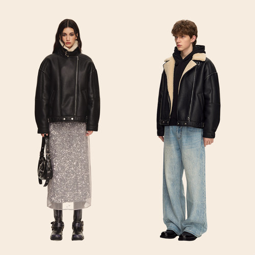 CLIMAXVISION仿皮毛一体机车外套