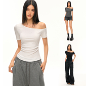 T恤女款 CLIMAX VISION满天星烫钻不对称斜领露肩舒弹短袖 星空tee