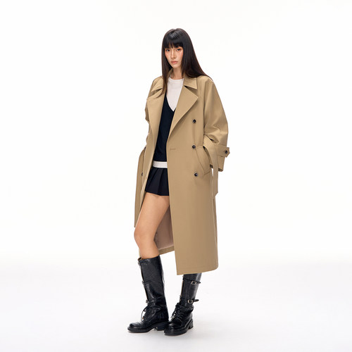 CLIMAX VISION经典廓形大翻领双排扣长款风衣外套气质感大衣女款