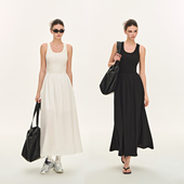 CLIMAX VISION清凉松弛度假风收腰显瘦弹力U领无袖 背心连衣裙长裙