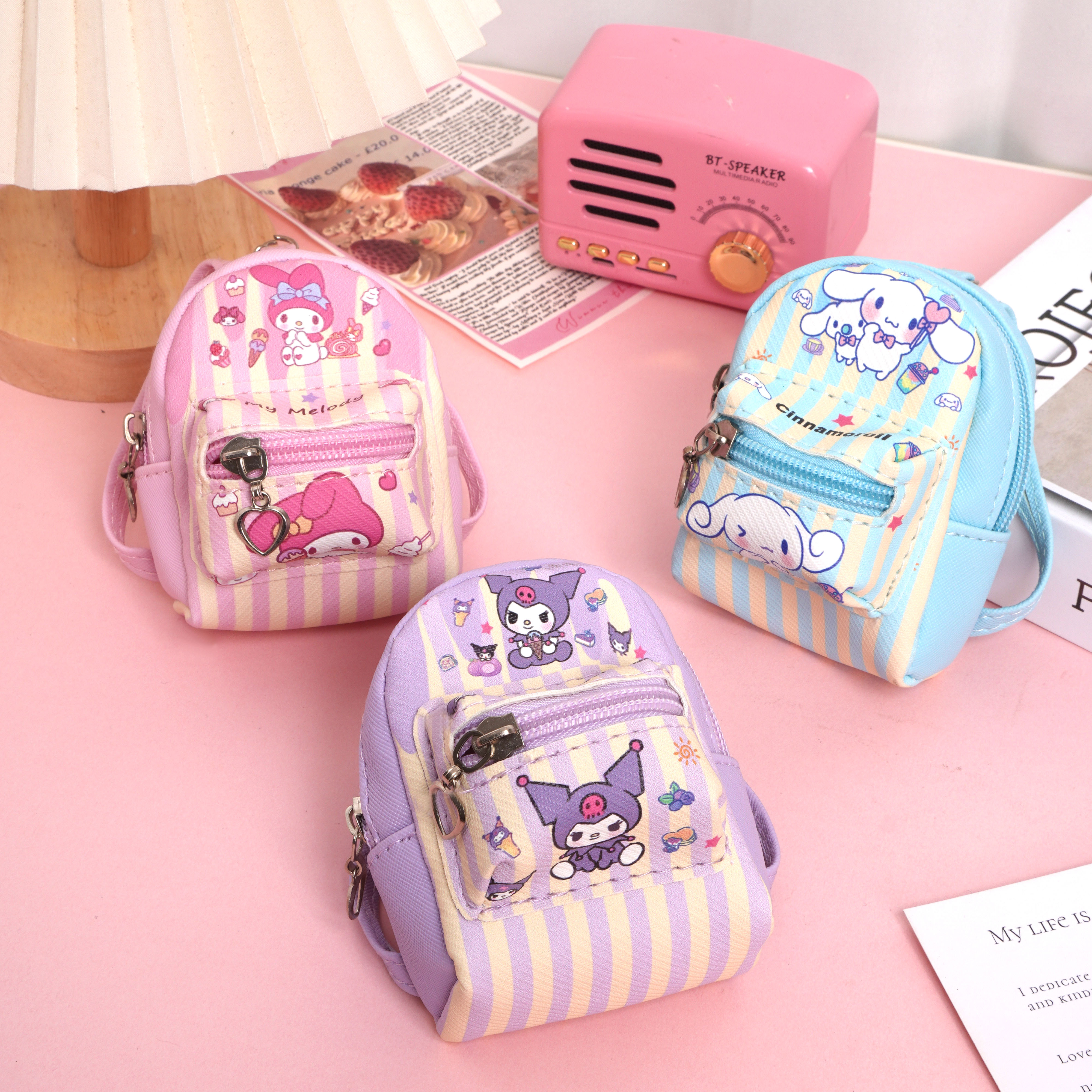 儿童小零钱包带钥匙扣迷你小书包钱包卡通美乐蒂少女心耳机收纳包