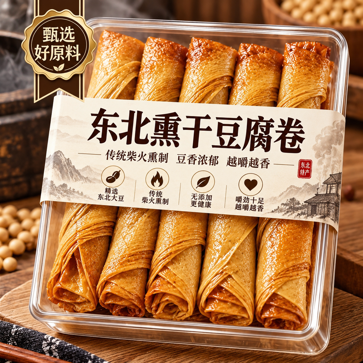 五香干豆腐卷东北熏干豆腐卷东北特产豆制品小吃鸡汁豆皮卷千张