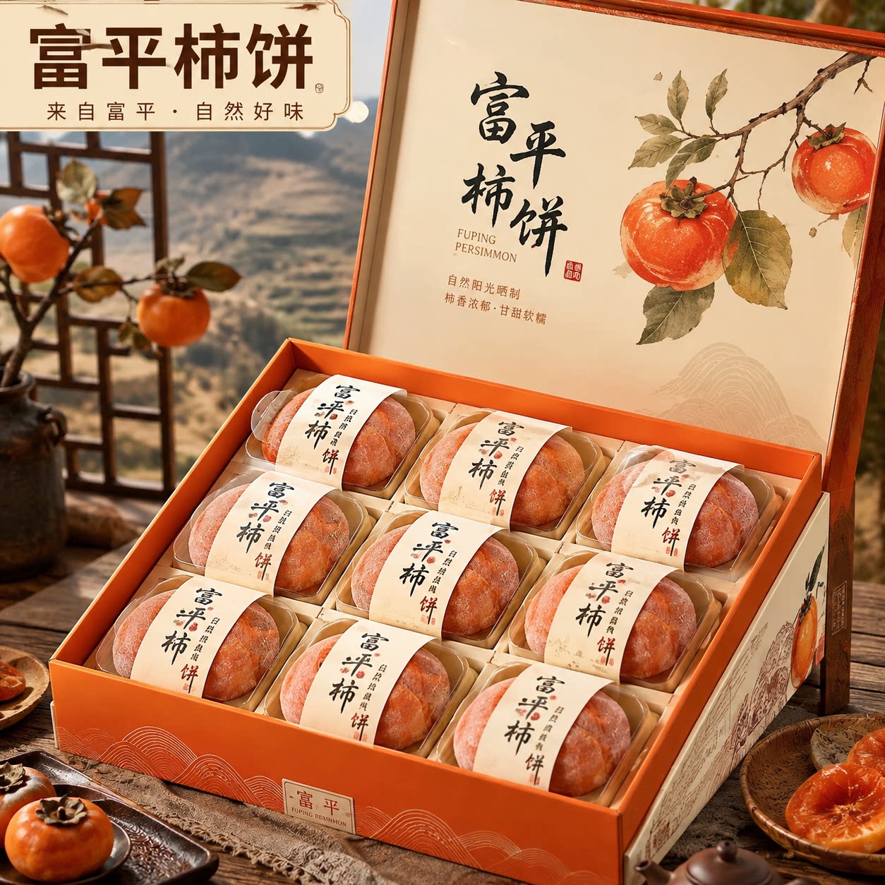 非遗特级富平柿饼官方旗舰店陕西正宗流心柿子吊柿饼礼盒独立包装