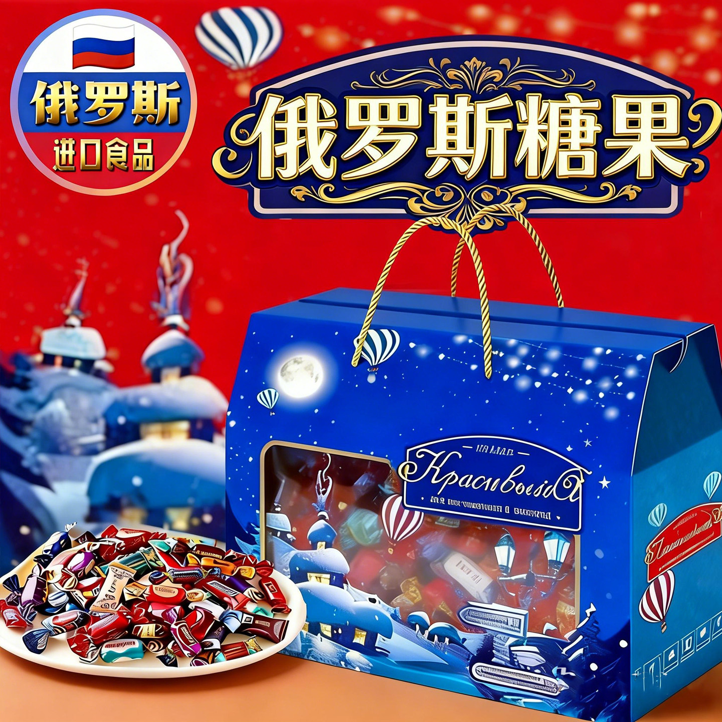 高端进口！俄罗斯原装进口糖果官方旗舰店混合糖果礼盒巧克力年货