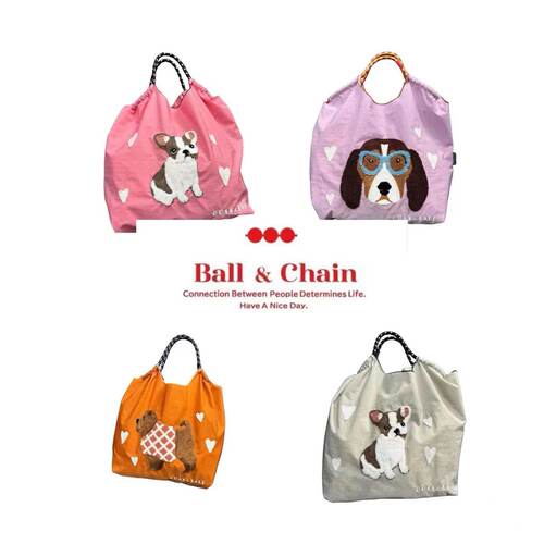 ball chain小众日系狗狗刺绣大容量环保购物袋单肩斜挎包通勤包
