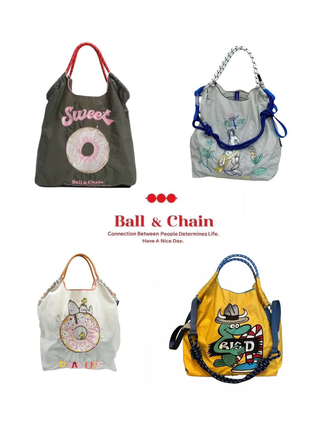 日系ball chain刺绣小众百搭托特斜挎包 手提肩挎购物环保袋