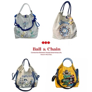 ball chain高圆圆同款日系小众刺绣手提单肩斜挎托特包环保购物袋