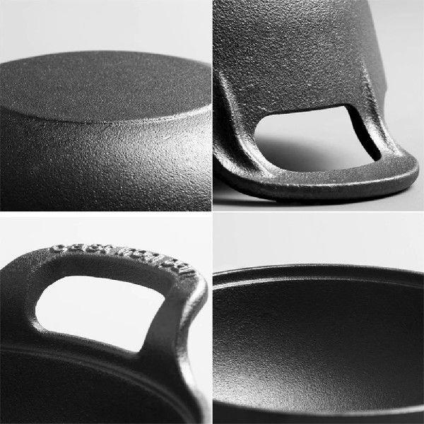 Uncoated Cast Iron Wok Dual Handle Flat Bottom Non-stick