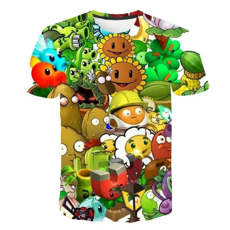 Boys And Girls 3D Short Sleeve T-Shirt Plant Zombie Print T-