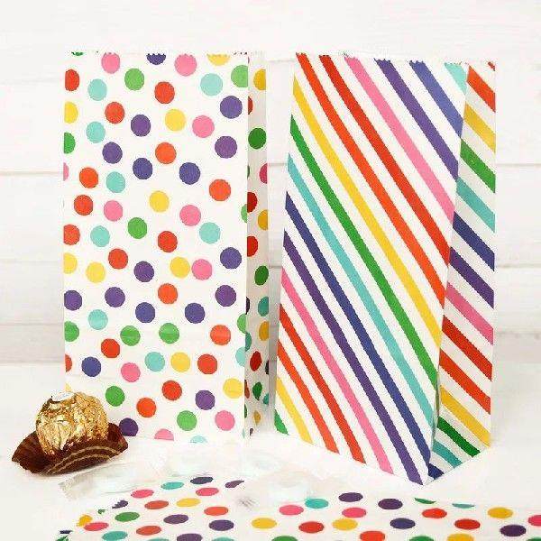 12Pcs Rainbow Paper Bag DIY Baking Packaging Bag For Candy