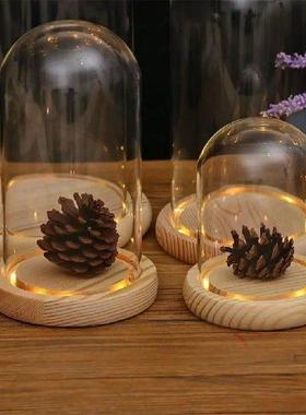 MagiDeal Clear Glass Display Dome with LED Wood Base