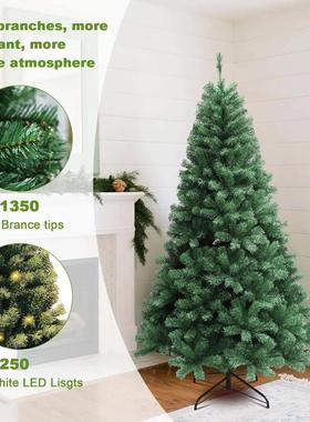6-7ft Pre-Lit Christmas Tree, Artificial Hinged Xmas Tree Wi